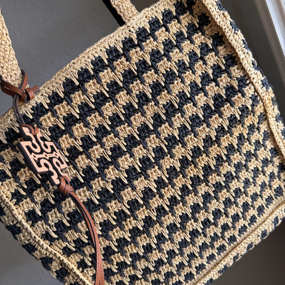 Tory Burch Black Raffia Straw Tote - Picture 6 of 10